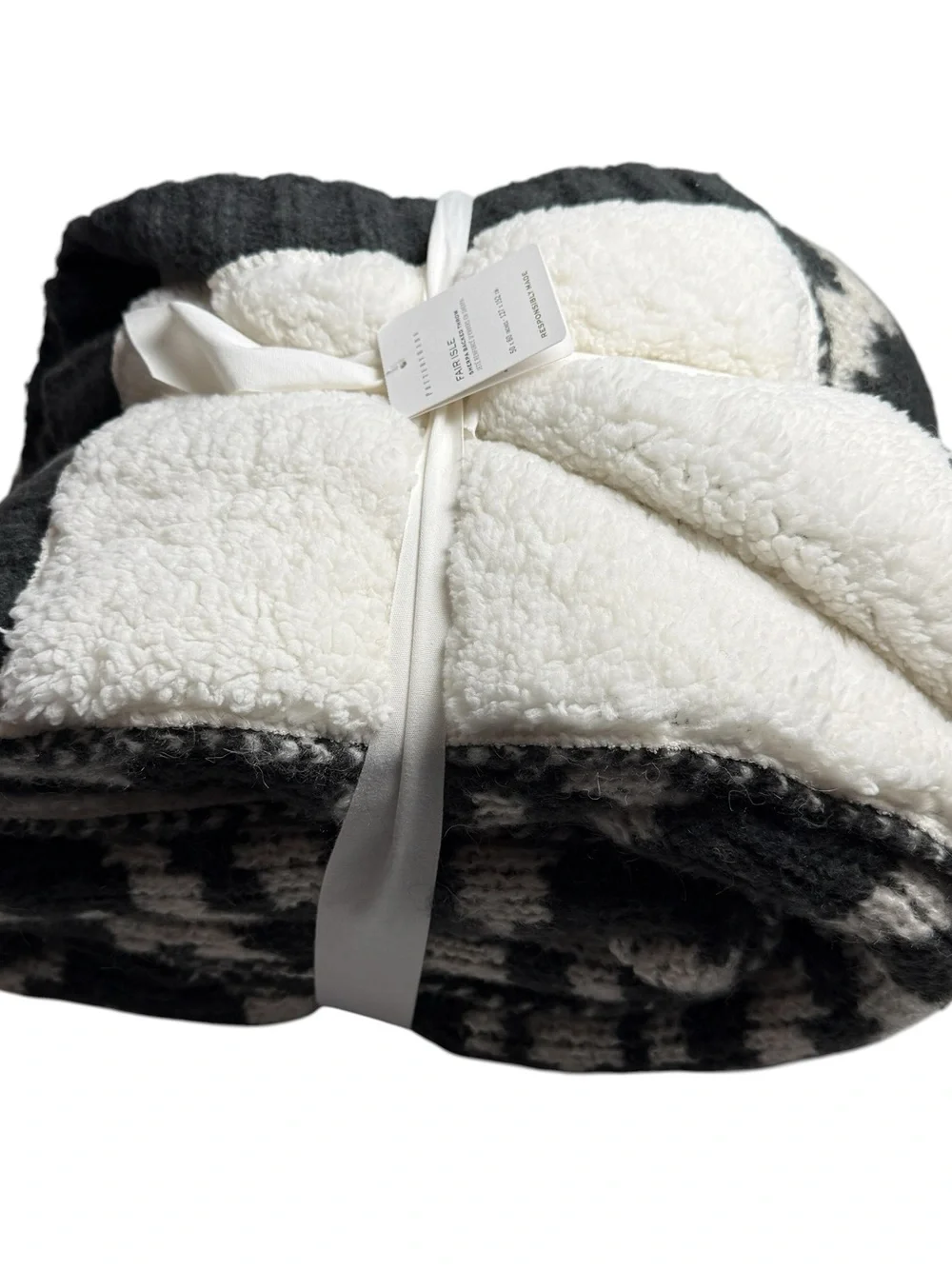Pottery Barn Modern Fair Isle Throw Blanket Grey 50X60 NWT CottageCore Farmhouse